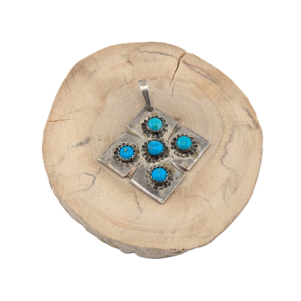 Vintage Native American‎ Pendant Turquoise Cluster Handmade Navajo Jewelry **